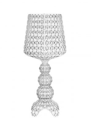 Glasklare Mini Kabuki Tischleuchte von Kartell mit filigranem, durchbrochenem Design für stimmungsvolle Beleuchtung.